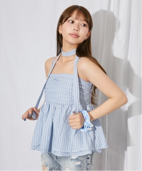 GORGE(ゴージ)の「《シャーリング・ホルターリボン》キャミソール/Y2K/春夏/全4色(キャミソール・レディース・ブラック系/ホワイト系/サックスブルー/オフホワイト・F)」の4枚目の写真