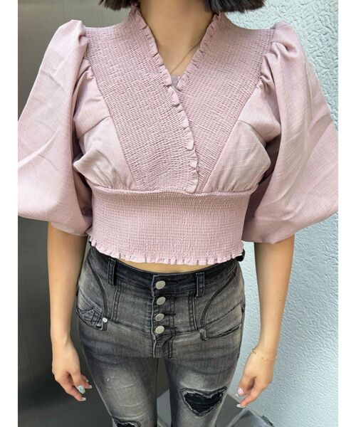 EMODA(エモダ)の「シャーリングミニトップ(Tシャツ/カットソー・レディース・グレー/ベージュ/ピンク・FREE)」の17枚目の写真