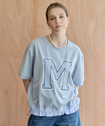 Mレタリングストライプ配色半袖Tシャツ