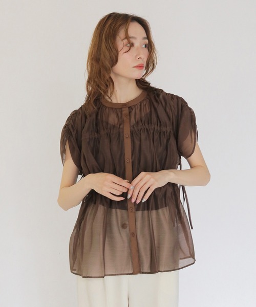 CLEIO(クレイオ)の「【CLEIO】ギャザーシアーブラウス GATHERED SHEER BLOUSE(シャツ/ブラウス・レディース・アイボリー/ブラウン/ブラック・FREE)」の1枚目の写真