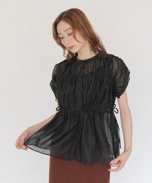 【CLEIO】ギャザーシアーブラウス GATHERED SHEER BLOUSE