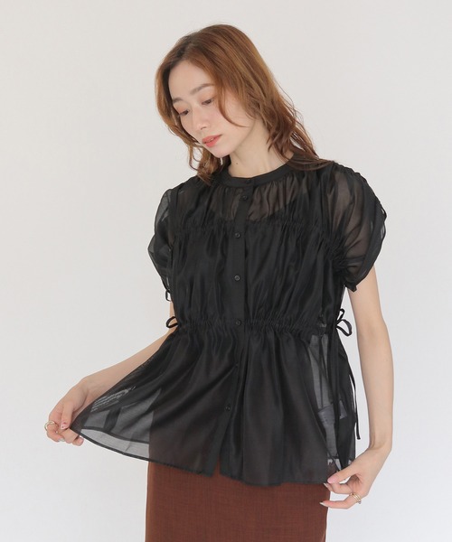 CLEIO(クレイオ)の「【CLEIO】ギャザーシアーブラウス GATHERED SHEER BLOUSE(シャツ/ブラウス・レディース・アイボリー/ブラウン/ブラック・FREE)」の3枚目の写真