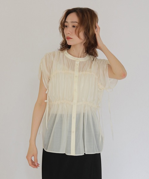 CLEIO(クレイオ)の「【CLEIO】ギャザーシアーブラウス GATHERED SHEER BLOUSE(シャツ/ブラウス・レディース・アイボリー/ブラウン/ブラック・FREE)」の19枚目の写真