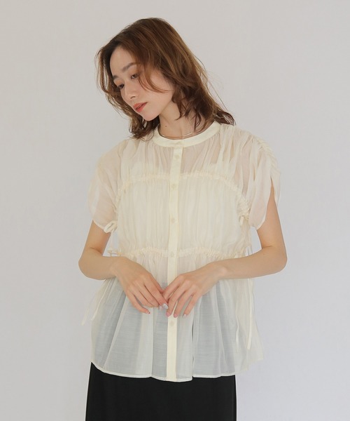 CLEIO(クレイオ)の「【CLEIO】ギャザーシアーブラウス GATHERED SHEER BLOUSE(シャツ/ブラウス・レディース・アイボリー/ブラウン/ブラック・FREE)」の20枚目の写真