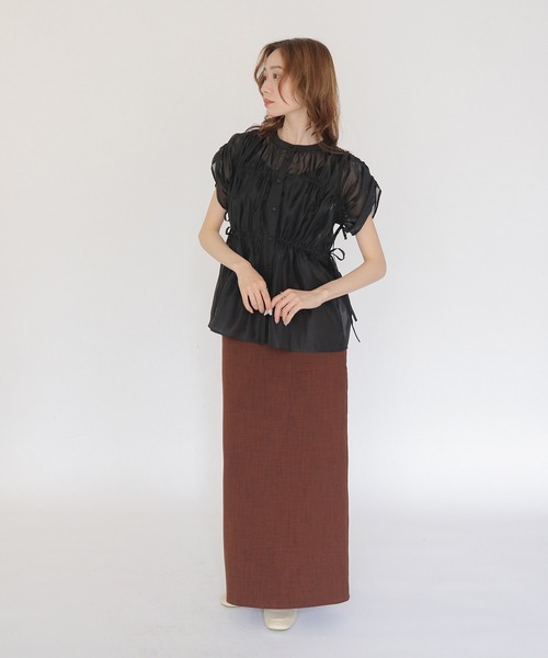 CLEIO(クレイオ)の「【CLEIO】ギャザーシアーブラウス GATHERED SHEER BLOUSE(シャツ/ブラウス・レディース・アイボリー/ブラウン/ブラック・FREE)」の7枚目の写真