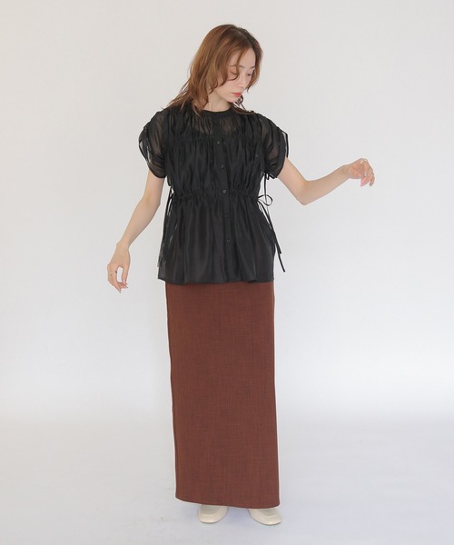 CLEIO(クレイオ)の「【CLEIO】ギャザーシアーブラウス GATHERED SHEER BLOUSE(シャツ/ブラウス・レディース・アイボリー/ブラウン/ブラック・FREE)」の9枚目の写真