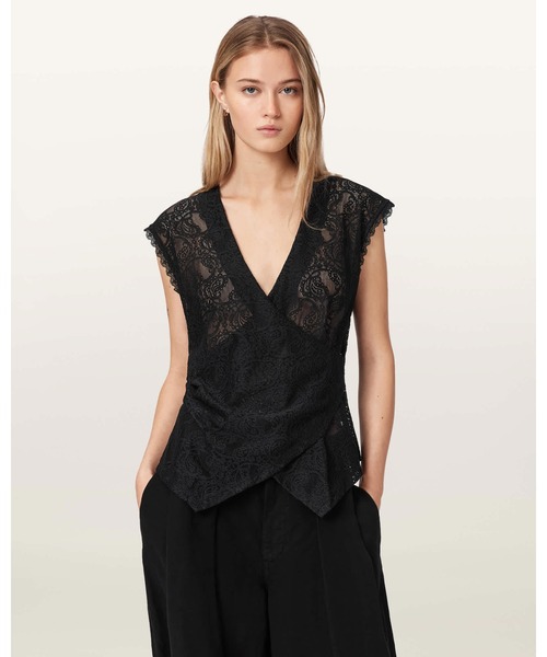 ALLSAINTS(オールセインツ)の「VERA SLEEVELESS WRAP BLOUSE | VERA ノースリーブ ラップ ブラウス(シャツ/ブラウス・レディース・ブラック・8/6)」の1枚目の写真