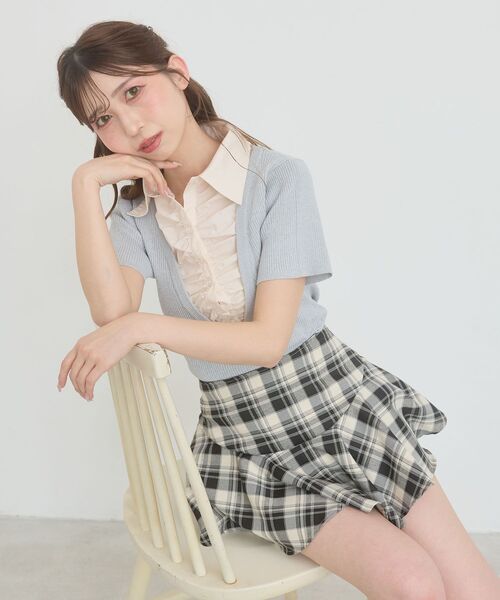 MAJESTIC LEGON(マジェスティックレゴン)の「レイヤードライクフレアショートスカパン(スカート・レディース・ホワイト系その他2/グレー/ブラック系その他・MEDIUM)」の1枚目の写真