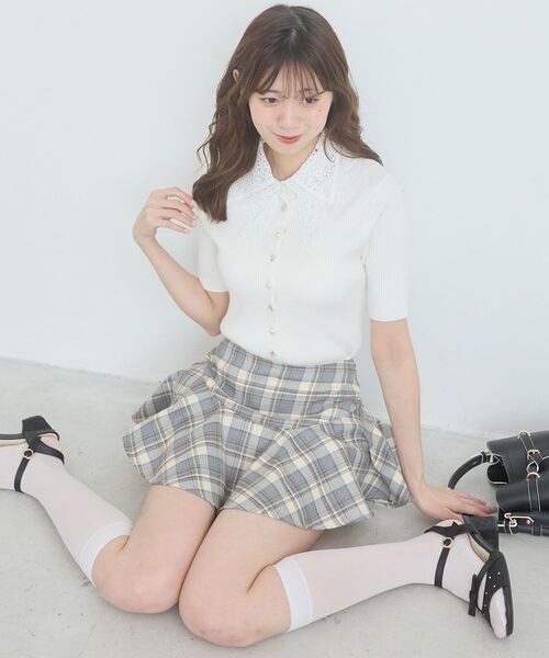 MAJESTIC LEGON(マジェスティックレゴン)の「レイヤードライクフレアショートスカパン(スカート・レディース・ホワイト系その他2/グレー/ブラック系その他・MEDIUM)」の6枚目の写真