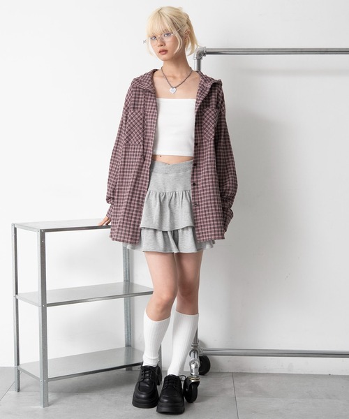 WEGO(ウィゴー)の「WEGO/【26年秋冬新作】フードチェックBIGシャツ(シャツ/ブラウス・レディース・ネイビー/ブラック/ピンク・FREE)」の11枚目の写真