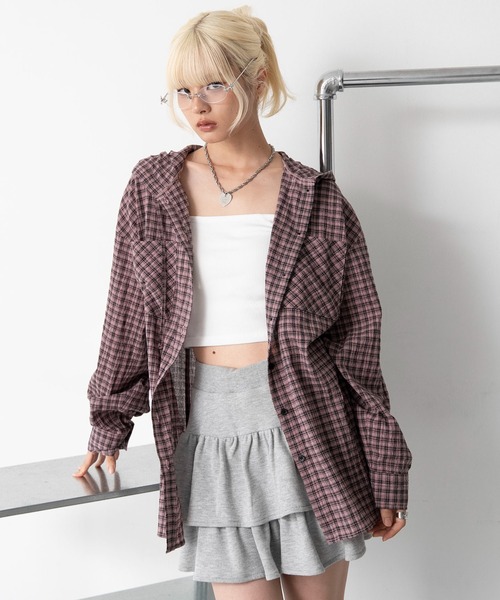 WEGO(ウィゴー)の「WEGO/【26年秋冬新作】フードチェックBIGシャツ(シャツ/ブラウス・レディース・ネイビー/ブラック/ピンク・FREE)」の22枚目の写真