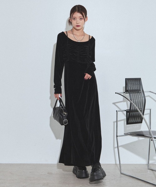 PAGEBOY（ページボーイ）の「クールベロアセットワンピース【接触冷感/ビスチェセット】（ワンピース・レディース・ブラウン/ブラック・FREE）」の3枚目の写真
