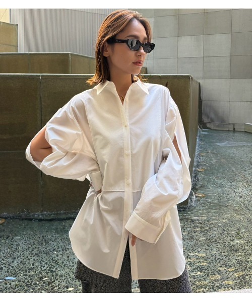 LE CIEL BLEU(ルシェルブルー)の「コンバーチブルスリーブシャツ / Convertible Sleeve Shirt(シャツ/ブラウス・レディース・パープル/オフホワイト/マルチ・36)」の1枚目の写真