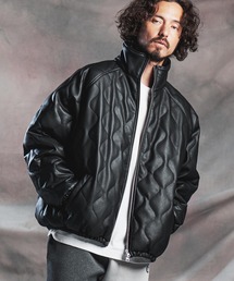 ANGENEHM | mj11788-Synthetic Leather Wave-Quilted Padded Jacket シンセティックレザースタンドジャケット(AG07-015acg)(その他アウター)
