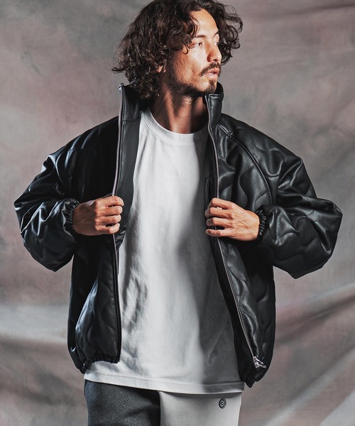 mj11788-Synthetic Leather Wave-Quilted Padded Jacket