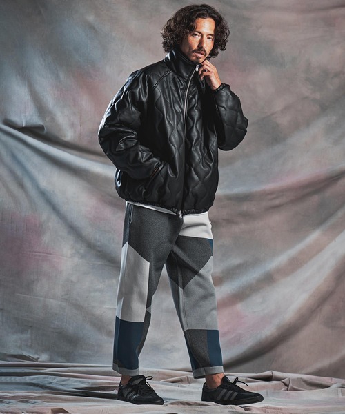ANGENEHM(アンゲネーム)の「mj11788-Synthetic Leather Wave-Quilted Padded Jacket シンセティックレザースタンドジャケット(AG07-015acg)(その他アウター・メンズ・ブラック・S/M/L)」の7枚目の写真