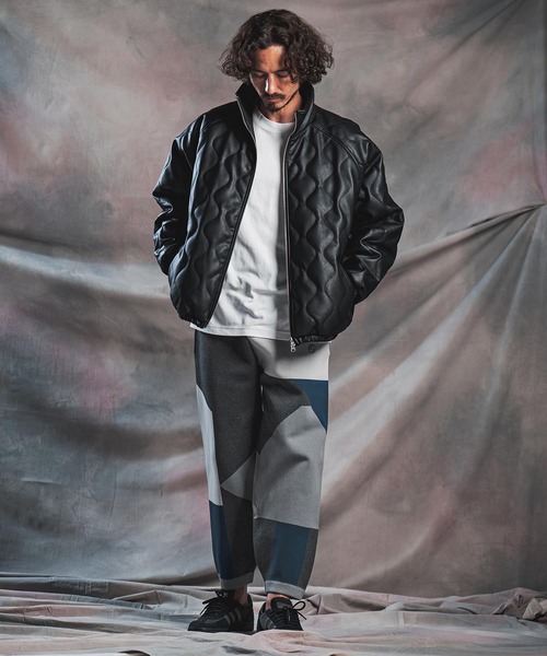 ANGENEHM(アンゲネーム)の「mj11788-Synthetic Leather Wave-Quilted Padded Jacket シンセティックレザースタンドジャケット(AG07-015acg)(その他アウター・メンズ・ブラック・S/M/L)」の8枚目の写真