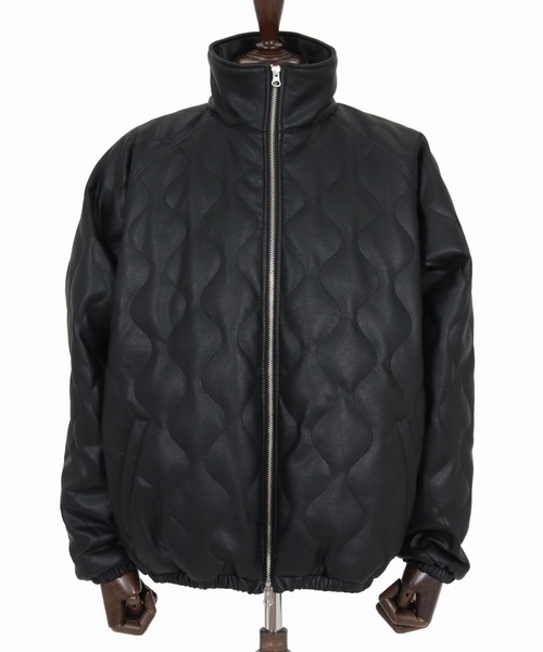 ANGENEHM(アンゲネーム)の「mj11788-Synthetic Leather Wave-Quilted Padded Jacket シンセティックレザースタンドジャケット(AG07-015acg)(その他アウター・メンズ・ブラック・S/M/L)」の3枚目の写真