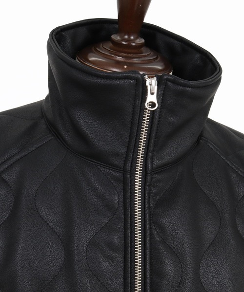 ANGENEHM(アンゲネーム)の「mj11788-Synthetic Leather Wave-Quilted Padded Jacket シンセティックレザースタンドジャケット(AG07-015acg)(その他アウター・メンズ・ブラック・S/M/L)」の16枚目の写真