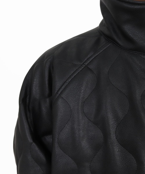ANGENEHM(アンゲネーム)の「mj11788-Synthetic Leather Wave-Quilted Padded Jacket シンセティックレザースタンドジャケット(AG07-015acg)(その他アウター・メンズ・ブラック・S/M/L)」の17枚目の写真