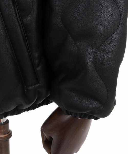 ANGENEHM(アンゲネーム)の「mj11788-Synthetic Leather Wave-Quilted Padded Jacket シンセティックレザースタンドジャケット(AG07-015acg)(その他アウター・メンズ・ブラック・S/M/L)」の11枚目の写真