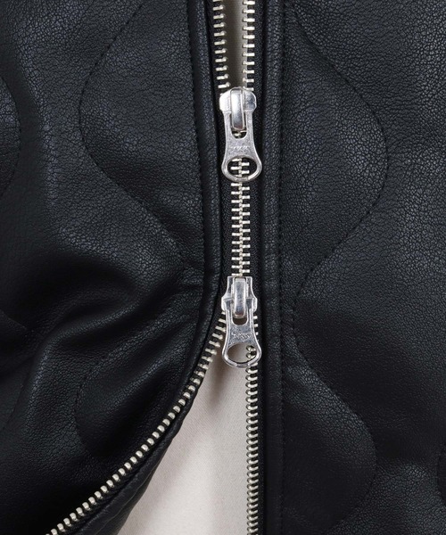 ANGENEHM(アンゲネーム)の「mj11788-Synthetic Leather Wave-Quilted Padded Jacket シンセティックレザースタンドジャケット(AG07-015acg)(その他アウター・メンズ・ブラック・S/M/L)」の12枚目の写真
