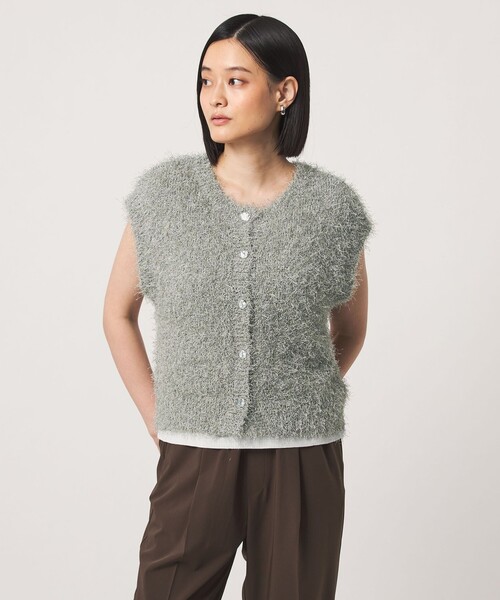 A DAY IN THE LIFE UNITED ARROWS(アデイインザライフユナイテッドアローズ)の「ラメフェザーボタンベスト 2WAY -ウォッシャブル- <A DAY IN THE LIFE>(ニット/セーター・レディース・ブラック/グレー系/オフホワイト/ブラウン系・FREE)」の3枚目の写真