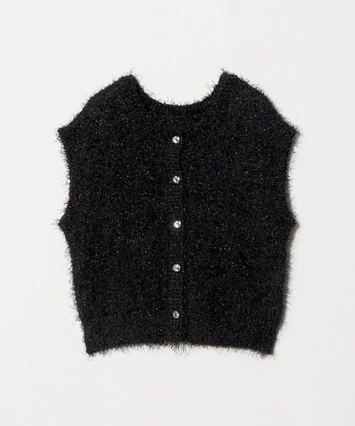 A DAY IN THE LIFE UNITED ARROWS(アデイインザライフユナイテッドアローズ)の「ラメフェザーボタンベスト 2WAY -ウォッシャブル- <A DAY IN THE LIFE>(ニット/セーター・レディース・ブラック/グレー系/オフホワイト/ブラウン系・FREE)」の2枚目の写真
