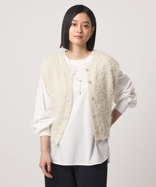 A DAY IN THE LIFE UNITED ARROWS(アデイインザライフユナイテッドアローズ)の「ラメフェザーボタンベスト 2WAY -ウォッシャブル- <A DAY IN THE LIFE>(ニット/セーター・レディース・ブラック/グレー系/オフホワイト/ブラウン系・FREE)」の18枚目の写真