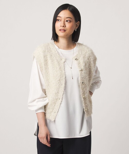 A DAY IN THE LIFE UNITED ARROWS(アデイインザライフユナイテッドアローズ)の「ラメフェザーボタンベスト 2WAY -ウォッシャブル- <A DAY IN THE LIFE>(ニット/セーター・レディース・ブラック/グレー系/オフホワイト/ブラウン系・FREE)」の19枚目の写真