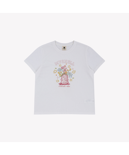 MYSHELL(マイシェル)の「ソフリー ドローイング フラワー 半袖Tシャツ_40944TS(Tシャツ/カットソー・レディース・ホワイト・FREE)」の1枚目の写真