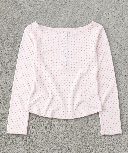SPINNS(スピンズ)の「総柄ボートネック長袖カットソー/スタードット/ヘンリーネック/韓国ガーリー(Tシャツ/カットソー・レディース・サックスブルー/オフホワイト/アイボリー・ONESIZE)」の12枚目の写真