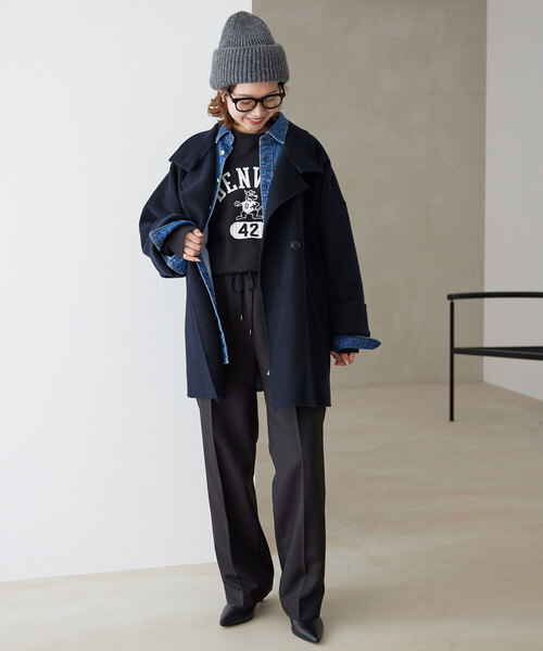 SLOBE IENA(スローブイエナ)の「《WEB・一部店舗限定/追加》souple woolダブルフェイススタンドコート(その他アウター・レディース・ネイビー/カーキ・FREE)」の3枚目の写真