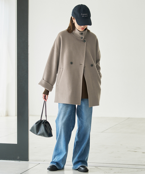 SLOBE IENA(スローブイエナ)の「《WEB・一部店舗限定/追加》souple woolダブルフェイススタンドコート(その他アウター・レディース・ネイビー/カーキ・FREE)」の6枚目の写真