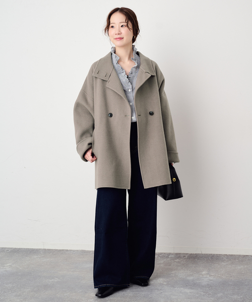 SLOBE IENA(スローブイエナ)の「《WEB・一部店舗限定/追加》souple woolダブルフェイススタンドコート(その他アウター・レディース・ネイビー/カーキ・FREE)」の7枚目の写真