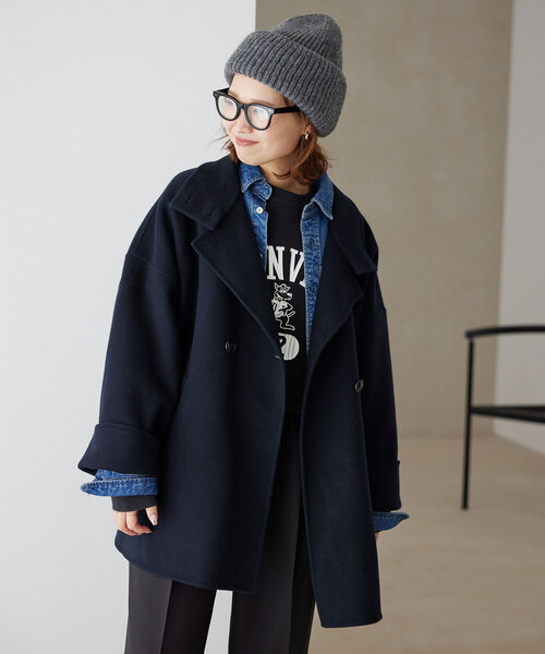 SLOBE IENA(スローブイエナ)の「《WEB・一部店舗限定/追加》souple woolダブルフェイススタンドコート(その他アウター・レディース・ネイビー/カーキ・FREE)」の8枚目の写真