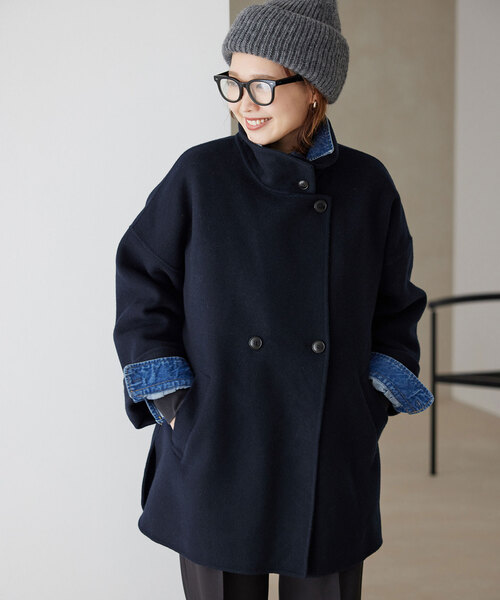 SLOBE IENA(スローブイエナ)の「《WEB・一部店舗限定/追加》souple woolダブルフェイススタンドコート(その他アウター・レディース・ネイビー/カーキ・FREE)」の11枚目の写真