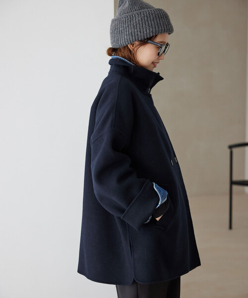 SLOBE IENA(スローブイエナ)の「《WEB・一部店舗限定/追加》souple woolダブルフェイススタンドコート(その他アウター・レディース・ネイビー/カーキ・FREE)」の12枚目の写真