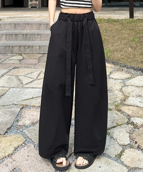 FLINEA(フリネア)の「コットンリボンリラックスパンツ(その他パンツ・レディース・ブラック/ブルー/ベージュ・FREE)」の1枚目の写真