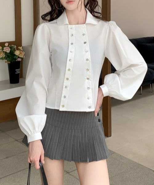 FLINEA（フリネア）の「ダブルブレストパフスリーブブラウス（シャツ/ブラウス・レディース・ホワイト/ブラック・FREE）」の11枚目の写真