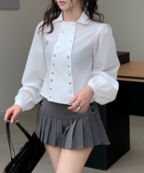 FLINEA（フリネア）の「ダブルブレストパフスリーブブラウス（シャツ/ブラウス・レディース・ホワイト/ブラック・FREE）」の8枚目の写真