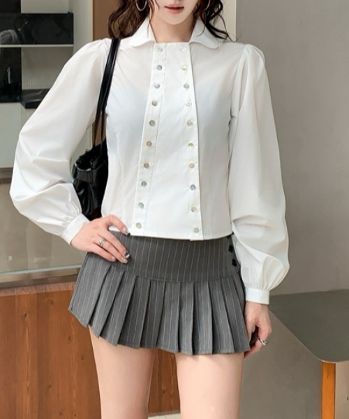 FLINEA（フリネア）の「ダブルブレストパフスリーブブラウス（シャツ/ブラウス・レディース・ホワイト/ブラック・FREE）」の10枚目の写真