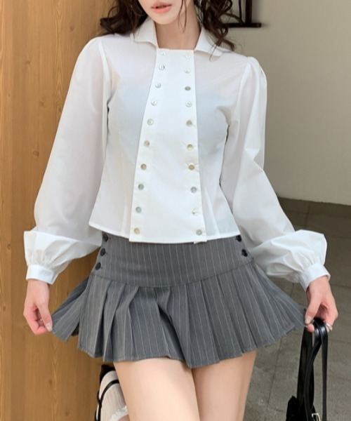 FLINEA（フリネア）の「ダブルブレストパフスリーブブラウス（シャツ/ブラウス・レディース・ホワイト/ブラック・FREE）」の9枚目の写真
