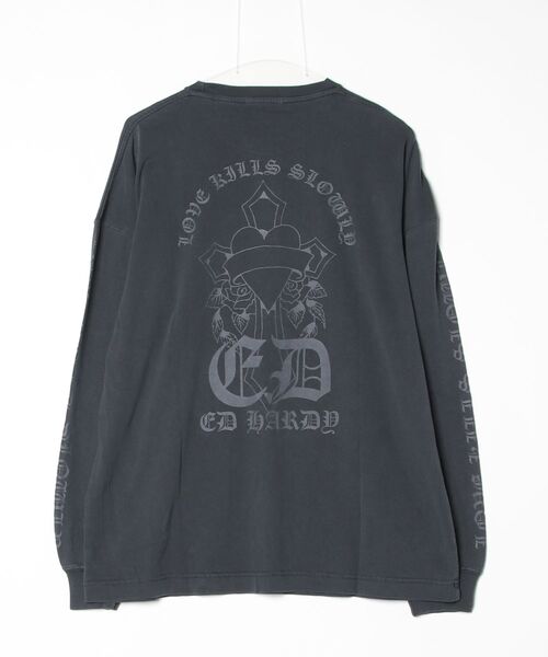 Ed Hardy(エドハーディー)の「ED HARDY ピグメント加工 クロスモチーフ柄長袖Tシャツ(Tシャツ/カットソー・メンズ・チャコールグレー/ブラック・L/M)」の3枚目の写真