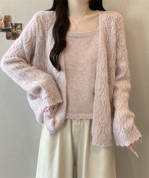 witch(ウイッチ)の「透かし編みニットカーディガンセットアップ(ニット/セーター・レディース・ベージュ/パープル/グレー・FREE)」の11枚目の写真