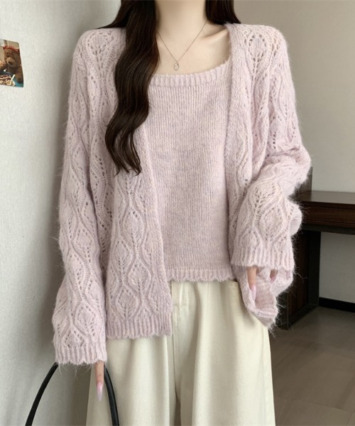 witch(ウイッチ)の「透かし編みニットカーディガンセットアップ(ニット/セーター・レディース・ベージュ/パープル/グレー・FREE)」の7枚目の写真