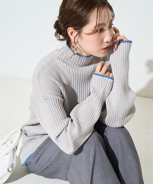 FREAK'S STORE(フリークスストア)の「\累計52,400枚突破/限定展開 配色 ライン リブ ニット ハイネック プルオーバー(ニット/セーター・レディース・レモンイエロー/ナチュラル/オレンジ/ネイビー/ライトグレー/ブルー/ブラウン/グレー/ブラック/オフホワイト・フリ-)」の17枚目の写真
