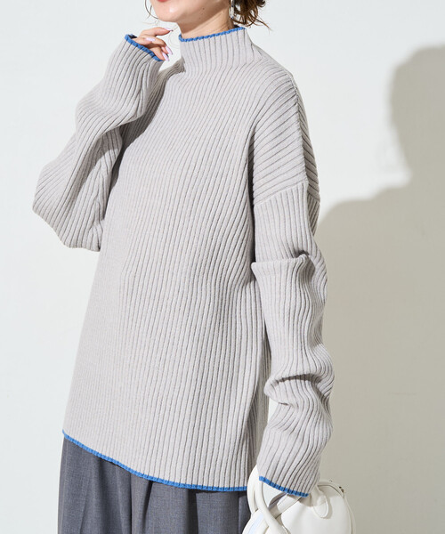 FREAK'S STORE(フリークスストア)の「\累計52,400枚突破/限定展開 配色 ライン リブ ニット ハイネック プルオーバー(ニット/セーター・レディース・レモンイエロー/ナチュラル/オレンジ/ネイビー/ライトグレー/ブルー/ブラウン/グレー/ブラック/オフホワイト・フリ-)」の19枚目の写真