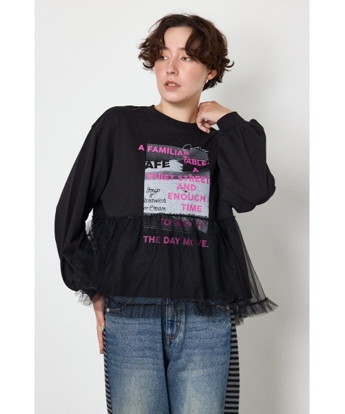 RODEO CROWNS WIDE BOWL（ロデオクラウンズワイドボウル）の「チュールドッキングトップス（Tシャツ/カットソー・レディース・ブラック/オフホワイト・FREE）」の2枚目の写真