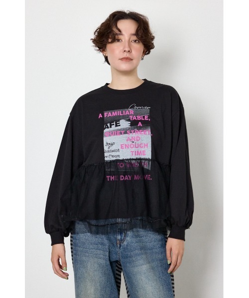 RODEO CROWNS WIDE BOWL（ロデオクラウンズワイドボウル）の「チュールドッキングトップス（Tシャツ/カットソー・レディース・ブラック/オフホワイト・FREE）」の3枚目の写真